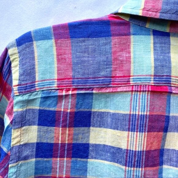 Ralph Lauren Womens Size S/P Button Down Madras shirt summer blue yellow red - Picture 2 of 4